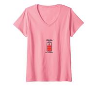 I Run out of Energy Funny Runner Batería Camiseta Cuello V, Mujer, Rosado, XXL