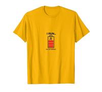 I Run out of Energy Funny Runner Batería Camiseta, Hombre, Dorado Brillante, M