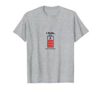 I Run out of Energy Funny Runner Batería Camiseta, Hombre, Gris Jaspeado, XL