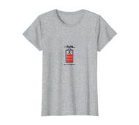 I Run out of Energy Funny Runner Batería Camiseta, Mujer, Gris Jaspeado, XL
