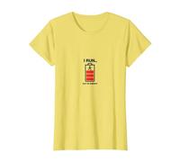 I Run out of Energy Funny Runner Batería Camiseta, Mujer, Limón, S