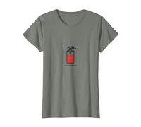 I Run out of Energy Funny Runner Batería Camiseta, Mujer, Verde Militar Jaspeado, L