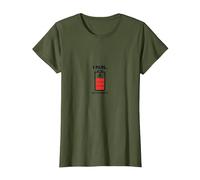 I Run out of Energy Funny Runner Batería Camiseta, Mujer, Verde Oliva, XS