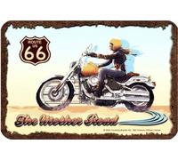 I&S/Las colecciones retro IETS6608RB - Placa de metal en relieve (30 x 20 cm, Route 66 R66 Biker Girl Producto con licencia oficial y/o diseño exclusivo, metalizado
