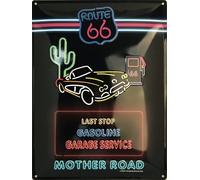 I&S/Las colecciones retro Placa de metal relieve 40 x 30 cm Route 66 Last Stop Gasoline Garage Service Producto con licencia oficial y/o diseño exclusivo