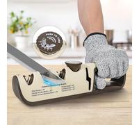 I-SHUNFA Afilador de Cuchillos,Afilador de Cuchillos Manual 4 en 1 con Afilador de Tijeras,6 Pasos Ajustable Individualmente,Mango Ergonómico para Afilar Cuchillos de Cocina(Con Guante)