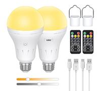 I-SHUNFA Bombilla Recargable USB-C Con Mando a Distancia, AC100-240V Smart E27 LED 9W, Bombillas Recargables Regulables Táctiles de 3 Colores, Luz de Emergencia Para Exteriores de 2200mAh, Pack de 2