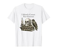 I Silently Correct Your Grammar Skull Raven Funny Teacher Camiseta