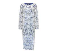 i-Smalls Camisón térmico para mujer, 100 % algodón cepillado, con botones frontales, largo largo, talla L a 3XL, azul, XL