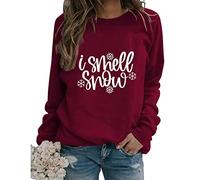 I Smell Snow Sweatshirt Womens Funny Winter Christmas Holiday Pullovers Long Sleeve Crew Neck Lightweight Casual Novelty