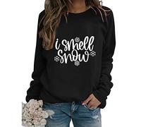 I Smell Snow Sweatshirt Womens Funny Winter Christmas Holiday Pullovers Long Sleeve Crew Neck Lightweight Casual Novelty