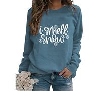 I Smell Snow Sweatshirt Womens Funny Winter Christmas Holiday Pullovers Long Sleeve Crew Neck Lightweight Casual Novelty