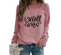 I Smell Snow Sweatshirt Womens Funny Winter Christmas Holiday Pullovers Long Sleeve Crew Neck Lightweight Casual Novelty