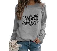 I Smell Snow Sweatshirt Womens Funny Winter Christmas Holiday Pullovers Long Sleeve Crew Neck Lightweight Casual Novelty