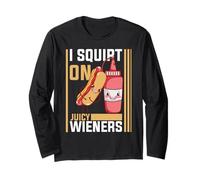 I Squirt On Juicy Wieners Funny BBQ Ketchup Design Manga Larga