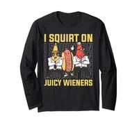 I Squirt On Juicy Wieners Funny BBQ Ketchup Design Manga Larga