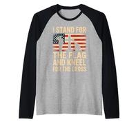 I Stand For The Flag and Kneel For The Cross Bandera Fe USA Camiseta Manga Raglan