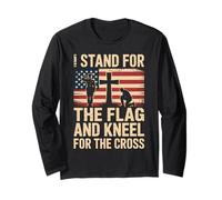 I Stand For The Flag and Kneel For The Cross Bandera Fe USA Manga Larga