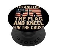 I Stand For The Flag and Kneel For The Cross Bandera Fe USA PopSockets PopGrip Adhesivo
