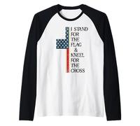 I Stand for The Flag Kneel for The Cross USA Freedom God US Camiseta Manga Raglan
