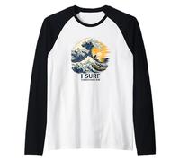 I Surf Therefore I Am Vintage Wave Surfer Filosofía Camiseta Manga Raglan