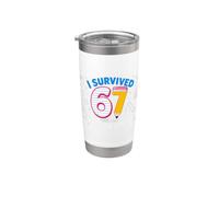 I Survived 67 Days of School Funny Meme Teacher Student Fun Vaso térmico de acero inoxidable de doble pared
