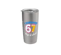 I Survived 67 Days of School Funny Meme Teacher Student Fun Vaso térmico de acero inoxidable de doble pared