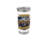 I Survived My Trip To Alaska Tourist Bear Moose & Mountains Vaso térmico de acero inoxidable de doble pared