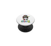 I Teach Awesome Kids Teacher Autismo Concientización Moño desordenado PopSockets PopGrip Adhesivo