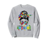 I Teach Awesome Kids Teacher Autismo Concientización Moño desordenado Sudadera