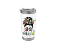 I Teach Awesome Kids Teacher Autismo Concientización Moño desordenado Vaso térmico de acero inoxidable de doble pared