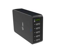 USB Smart Charger 6x USB-A Port 52W, Cargador negro, Interior, Corriente alterna, 5 V, 2,4 A, 1,5 m, Negro