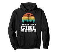 I Throw Like Girl Funny Retro Disc Golf Frisbee Player Mujer Sudadera con Capucha