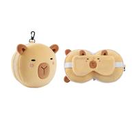 I-TOTAL ® - Cojín de Viaje Kawaii con Antifaz Integrado - Almohada Cervical Súper Cómoda para Avión, Tren y Coche, Lavable y Suave para Dormir y Descansar en Viajes (CAPYBARA)