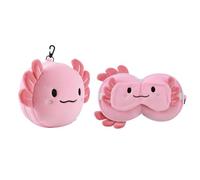 I-TOTAL ® - Cojín de Viaje Kawaii con Antifaz Integrado - Almohada Cervical Súper Cómoda para Avión, Tren y Coche, Lavable y Suave para Dormir y Descansar en Viajes (AXOLUTELY)