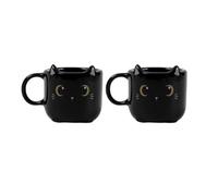 I-TOTAL® - Juego de tazas de café de cerámica para espresso - Juego de 2 unidades, 90 ml cada uno - Perfecto para los amantes del espresso, para el hogar o la oficina, 90ml (BLACK CAT)