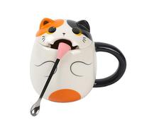 I-TOTAL® - Taza de café y té única, cuchara con diseño de lengua divertida, regalo perfecto para niños y adultos 400 ml (ORANGE CAT)