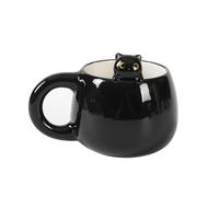 I-TOTAL® - Taza de cerámica con animales de cerámica en el borde, taza para té o café (BLACK CAT) 450 ml