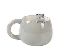 I-TOTAL® - Taza de cerámica con animales de cerámica en el borde, taza para té o café (GREY CAT) 450 ml