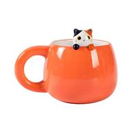 I-TOTAL® - Taza de cerámica con animales de cerámica en el borde, taza para té o café (ORANGE CAT) 450 ml