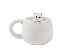 I-TOTAL® - Taza de Cerámica con Animales de Cerámica en el Borde, Taza para Té o Café (WHITE CAT)