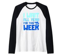 I Wait All Year For This Week - Funny Shark Camiseta Manga Raglan
