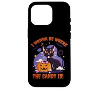 I Wanna Be Where The Candy Is! Funny Black Kawaii Cat Carcasa para iPhone 16 Pro
