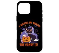 I Wanna Be Where The Candy Is! Funny Black Kawaii Cat Carcasa para iPhone 16 Pro MAX