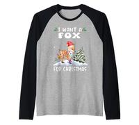 I Want A Fox For Christmas Santa Hat Funny Xmas Camiseta Manga Raglan