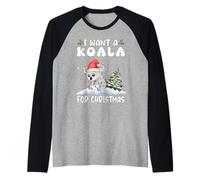 I Want A Koala For Christmas Santa Hat Funny Xmas Camiseta Manga Raglan