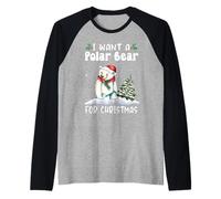 I Want A Polar Bear For Christmas Santa Hat Funny Xmas Camiseta Manga Raglan