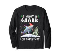 I Want A Shark For Christmas Santa Hat Funny Xmas Manga Larga