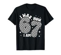 I Was 6 Now I Am 7 Groovy Retro Checkered 7th Birthday Party Camiseta