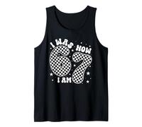 I Was 6 Now I Am 7 Groovy Retro Checkered 7th Birthday Party Camiseta sin Mangas